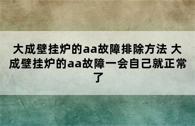 大成壁挂炉的aa故障排除方法 大成壁挂炉的aa故障一会自己就正常了